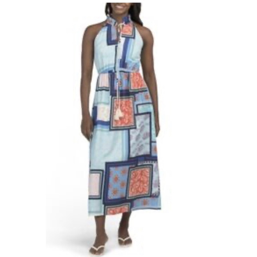 LA RAGAZZE Made In Italy Linen Blend Sleeveless Floral Maxi Dress L Vacation